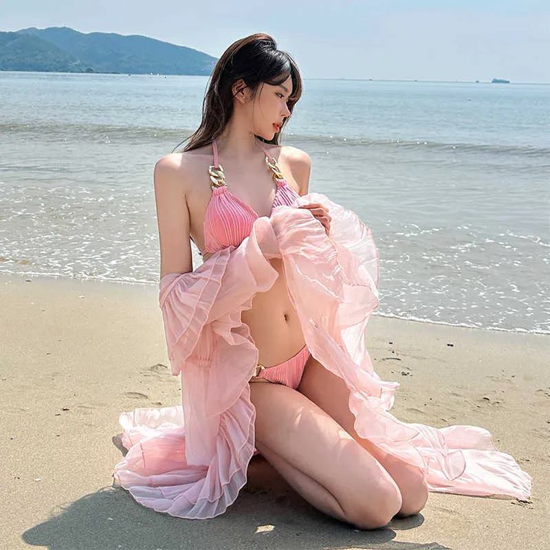 Swimsuit Female Celebrity Instagram Bikini diviso Copri a tre pezzi set di ragazze piccanti sexy e puro che si radunano durante le vacanze sulla spiaggia 7nak
