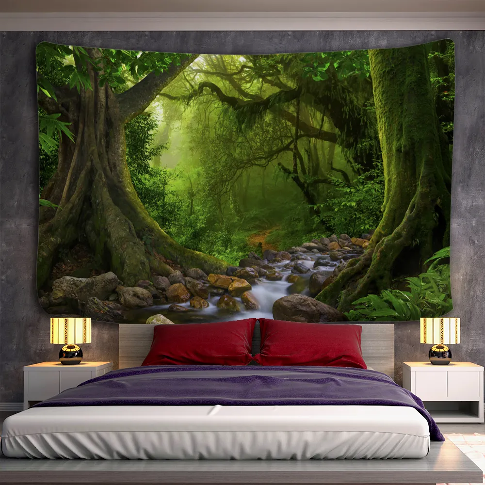 Forest Plant Landscape Tapestry landskap vägg hängande hippie sängäcke bohemisk psykedelisk tapiz trolldom heminredning