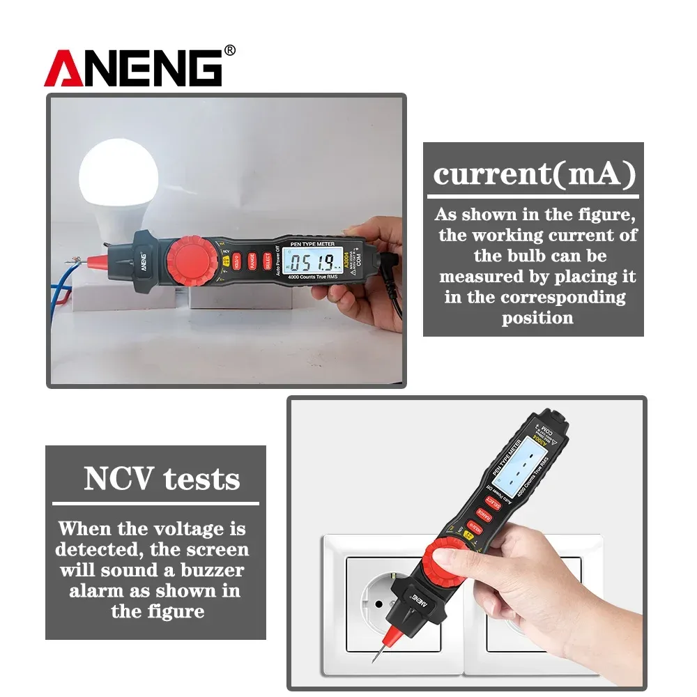 Aneng A3004 Stifttyp Digital Multimeter 4000 zählt No-Contact AC/DC-Spannungswiderstandskapazitätskapazitäts-Kontinuitätstestmesser