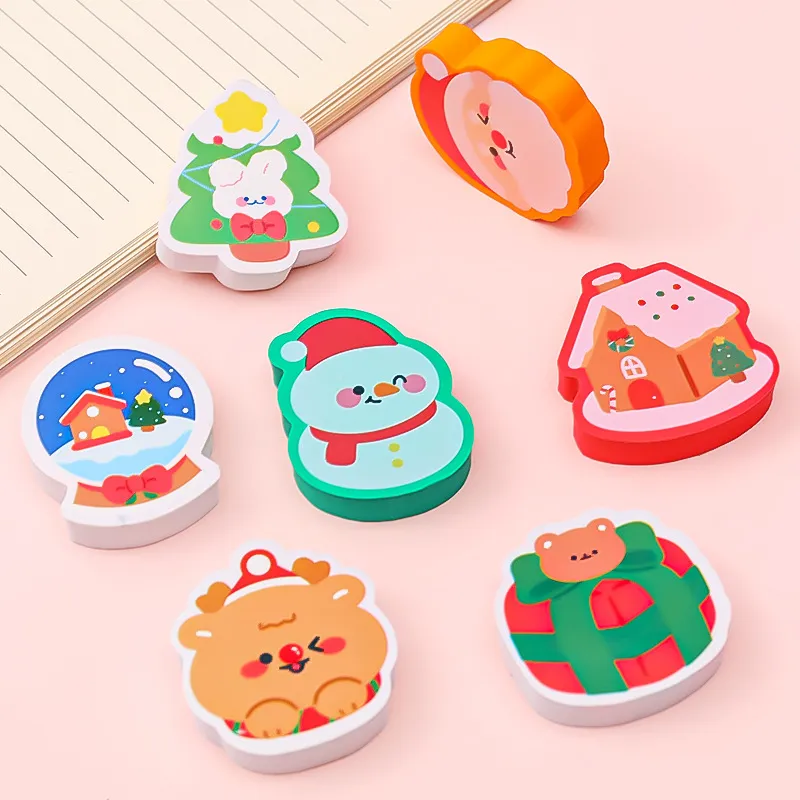 1 Piece Lytwtw's Cute Kawaii Creative Christmas Eraser Rubber Stationery School Supply Novelty Lovely Eraser