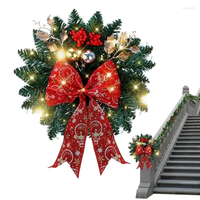 Decorative Flowers Pre Lit Christmas Wreath Creative Artificial Door With Led Lights Wall Stairs Day Gate Gift Present For Wedding Party