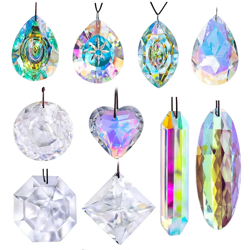 HD 10 stijlen Crystal Prisms Suncatcher Rainbow Maker Hanging druppels hanger voor raam ornament kroonluchter onderdelen DIY Home Decor