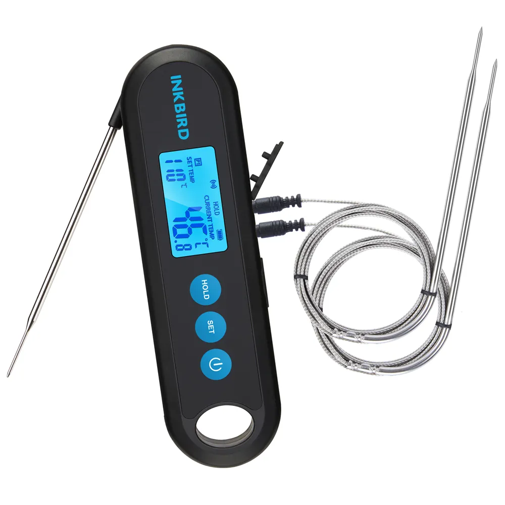 Digital Meat Thermometer With 2 External Probes Backlight Display 2 Sec Instant Readout Bluetooth Rechargeable Food Thermometer