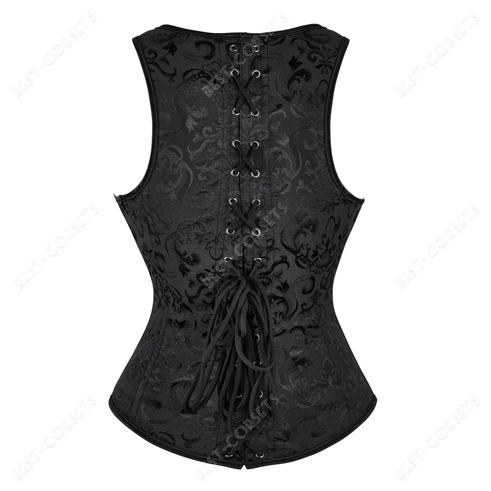 Corsetto Steampunk Underbust Plus size pirata gilet corsetto top viola broccato in pizzo su corsetto nero bianco