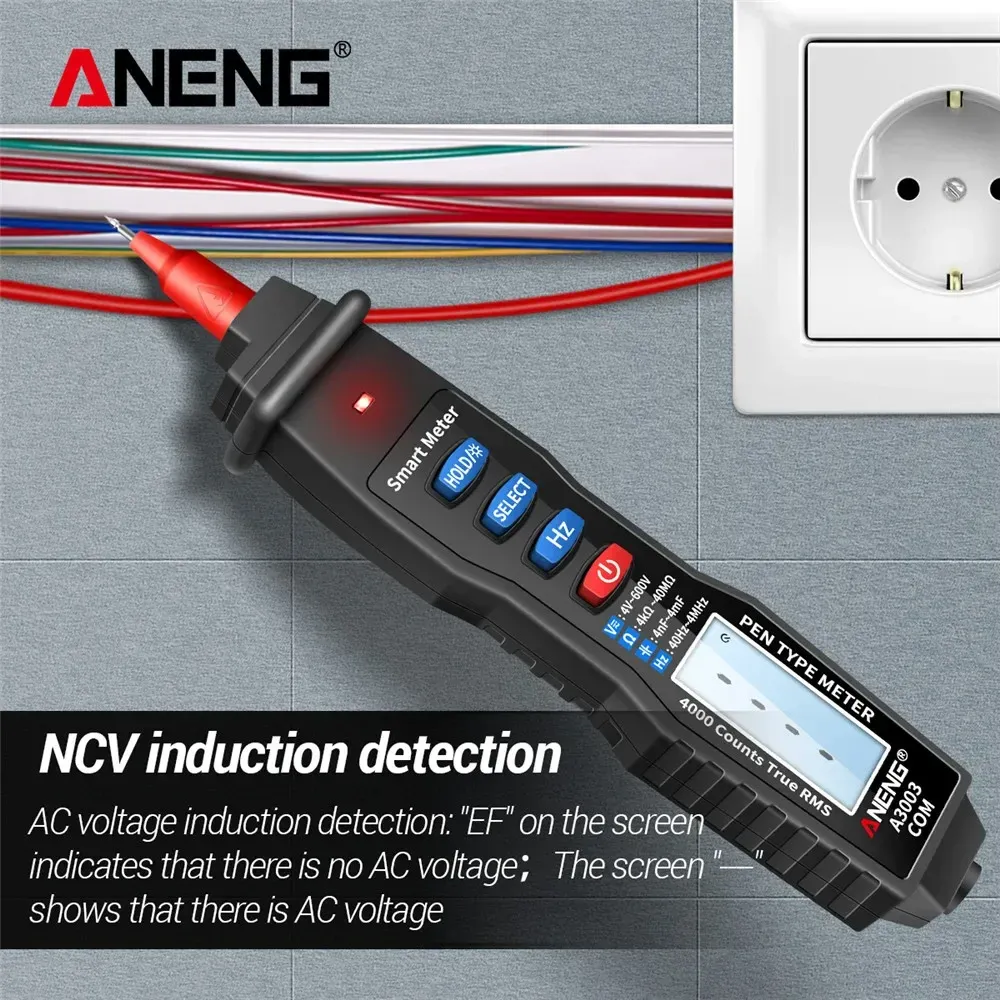 Aneng A3003 Digital Pen Multitimetro Professional 4000 Contes Smart Meter con tester NCV AC/CC di resistenza alla tensione