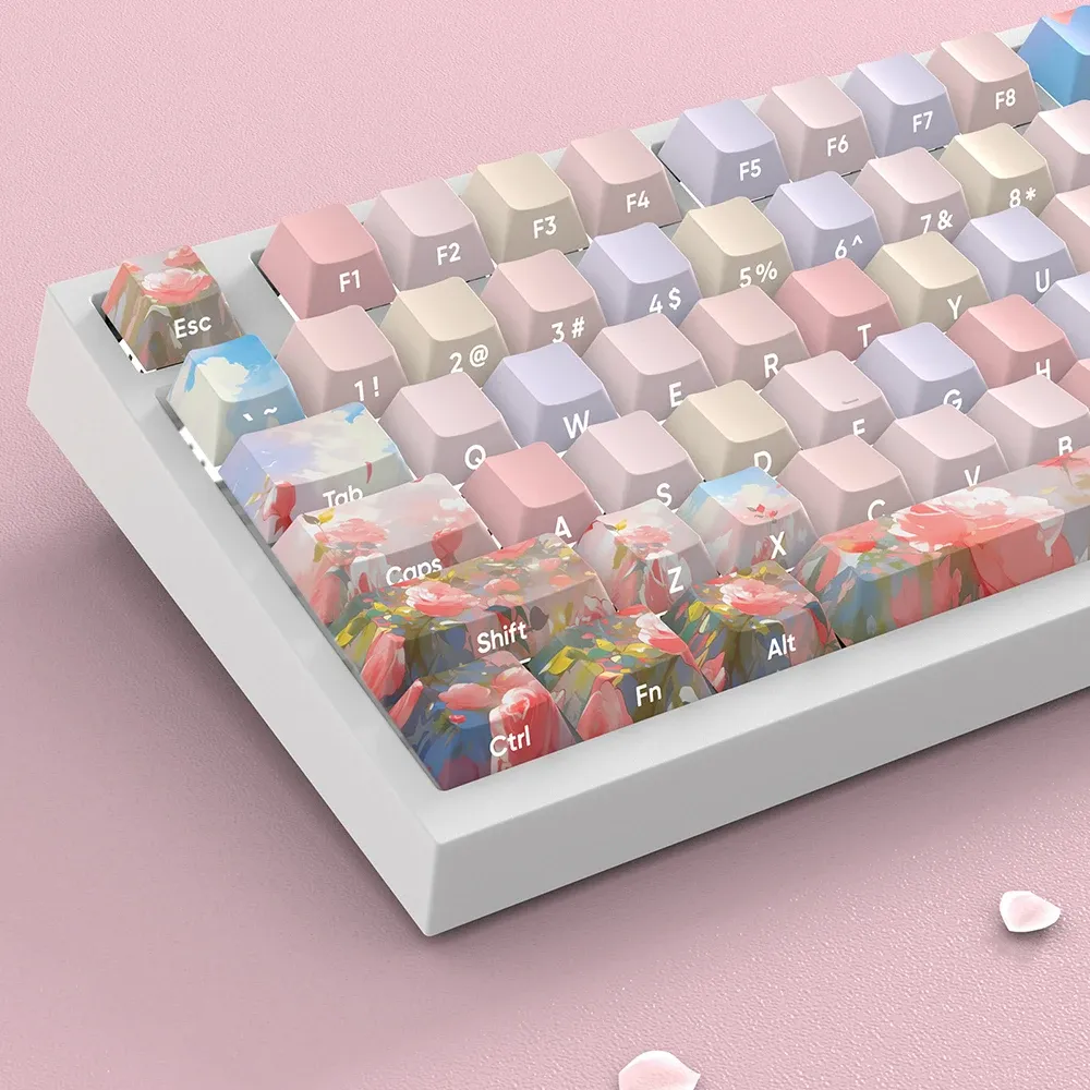 Tillbehör Double Shot PBT KeyCaps 134 Key Colorful Rose Custom KeyCap Set Dye Sub Backlight Key Caps för MX Switch Mechanical Keyboard Cap