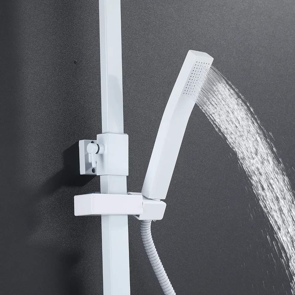 Affichage blanc de luxe Fauce de douche thermostatique Ensemble toutes les précipitations en laiton Le flux d'eau du robinet de salle de bain produit de l'électricité