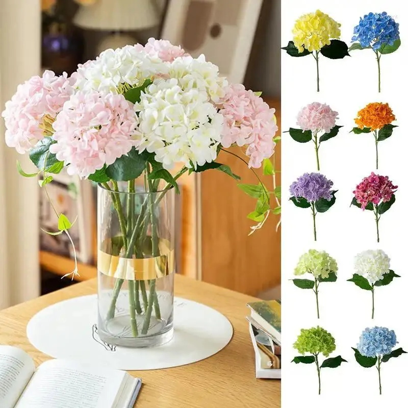 Flores decorativas Hydrangea Artificial simulado seco com haste de flor realista de bouquet de caule para aniversário