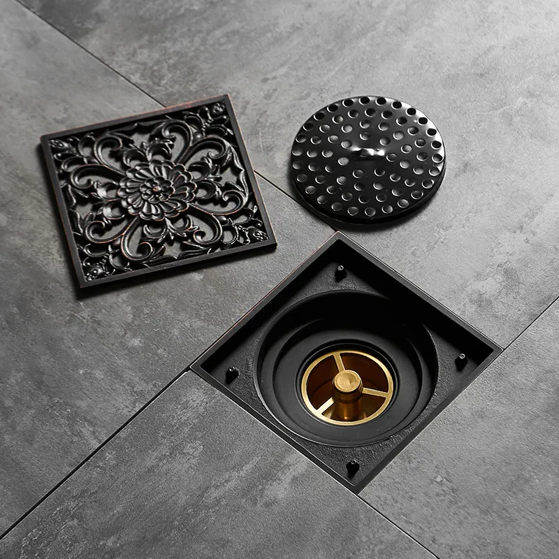 10x10 cm mosiężna czarna farba drenaż łazienki kuchnia prysznicowa weranda kwadratowe odpływ odpływowy ruszt sanitarny