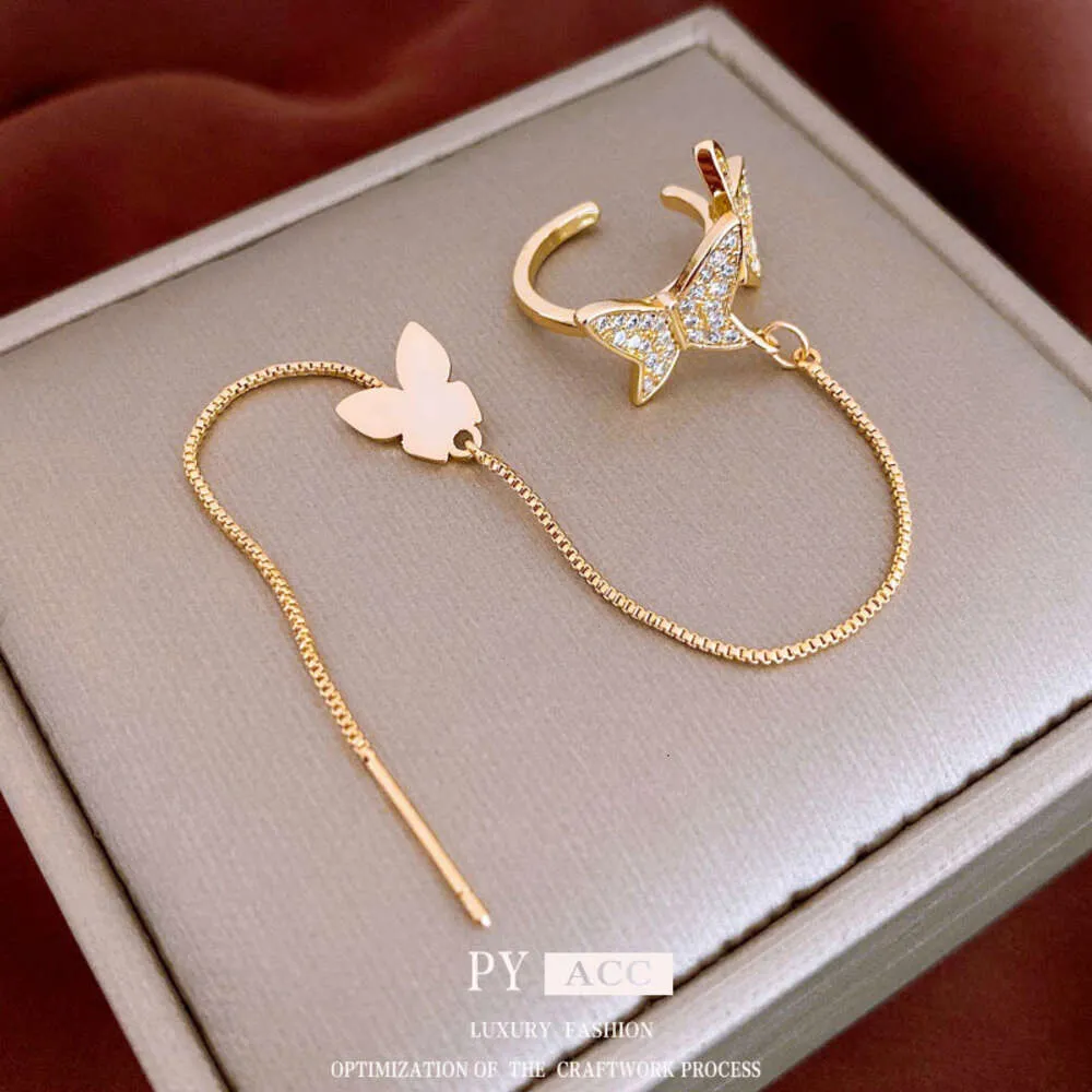 Real Gold Electroplated Butterfly Zircone Clip coreano Ins Minimalist Earring senza orecchini di fascia alta
