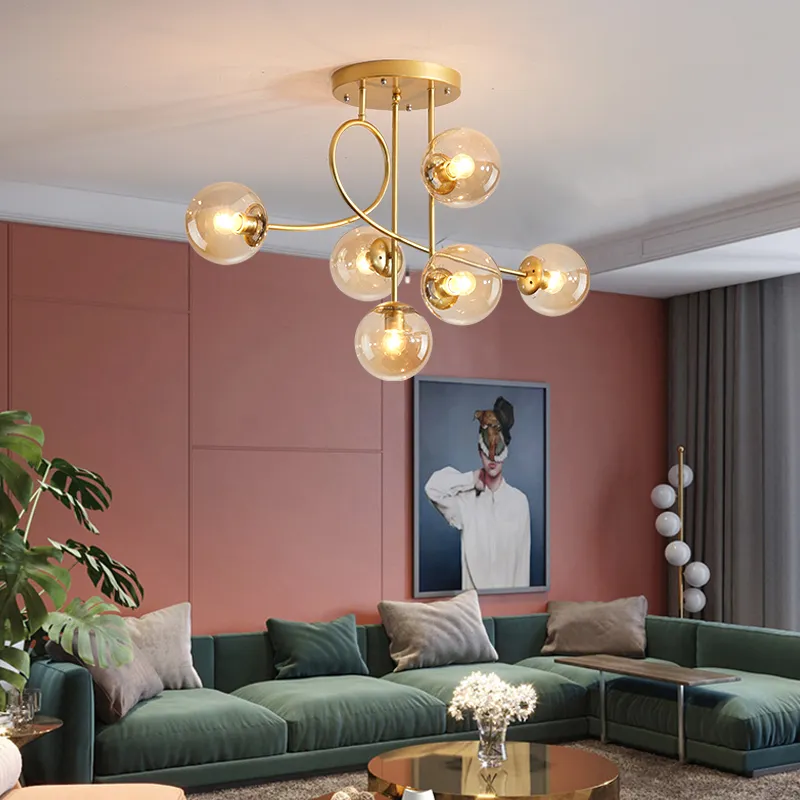 Salon Nordic Chandelier Home décor de plafond en or lampe de plafond pour chambre à coucher de chambre à coucher moderne en verre luminaire LED E27