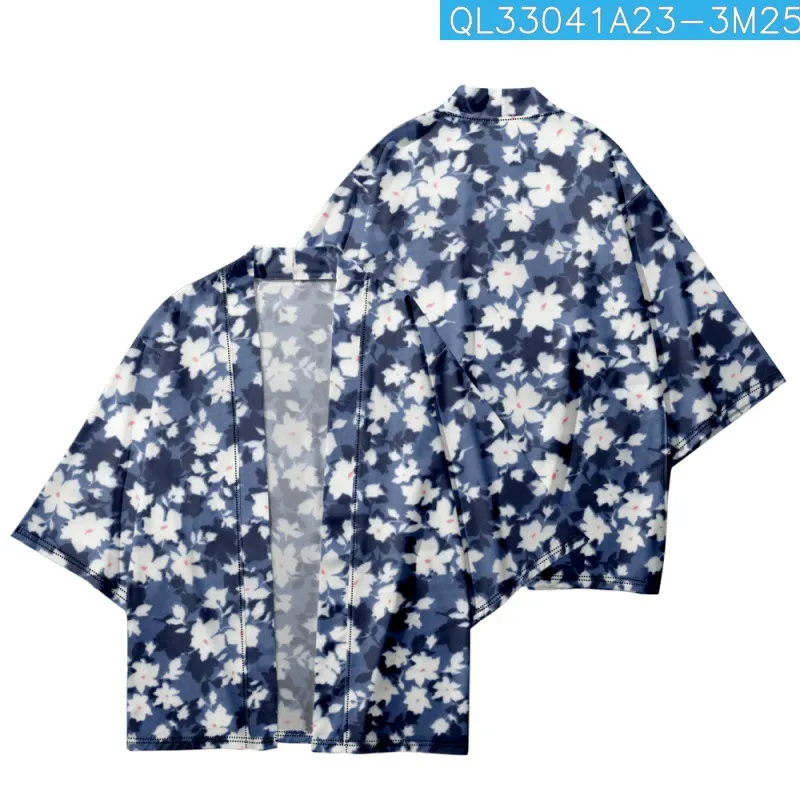 Cravate florale blanche Dye imprimé lâche japonais kimono plage shorts hommes femmes streetwear yukata chemise haori cardigan cosplay