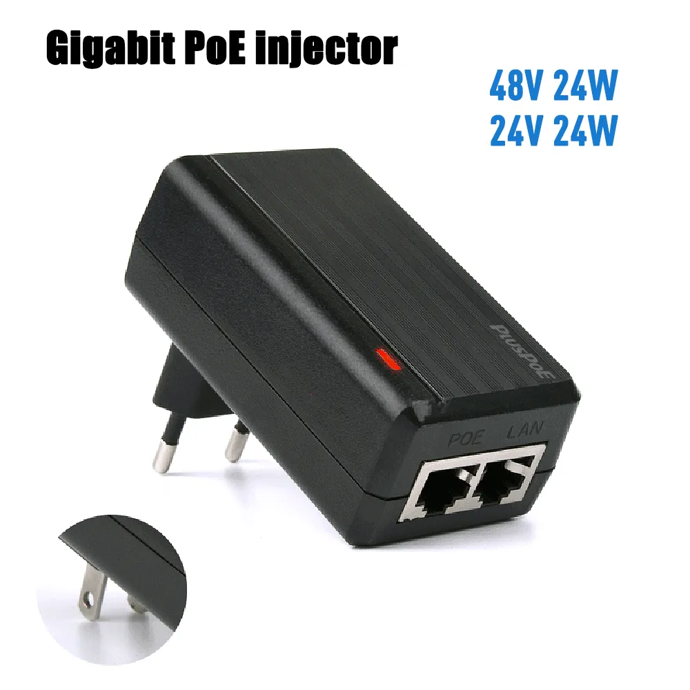 48V 24V 24W Gigabit Poe Injector 1000 Mbps 802.3AF Wall Plug -strömförsörjning Adapter för Ubiquiti CCTV Security IP -kamera Telefon AP