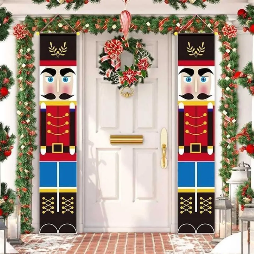 Nötknäppare Soldat Banner Juldekor för Hem Merry Door Xmas Ornament Happy Year 2022 Navidad 211022262N