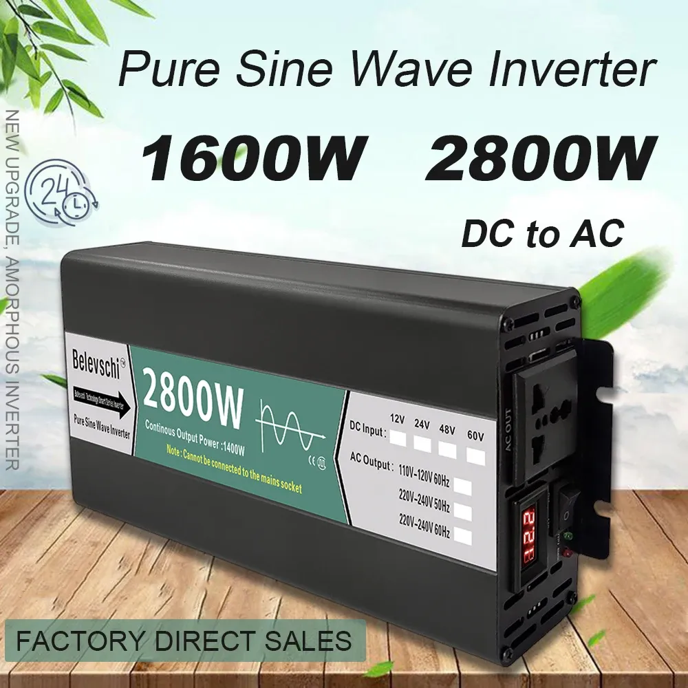 Pure Sine Wave Inverter 12V 24V 48V 60V DC To AC 220V 800W 1600W 2800W Voltage Converter Portable Vehicle Frequency Converter