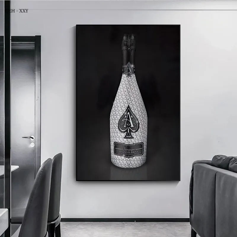 Arte da parede Pintura de pintura de diamante Ace Champagne Bottle Canvas Posters e impressões
