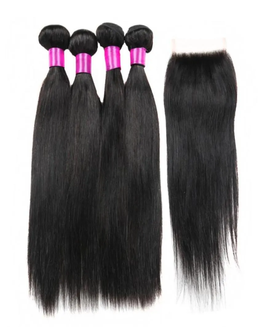 Brazilian Peruvian Malaysian Indian Virgin Human Hair Weave Bundles Straight Hair Weaves Human Hair Bundle Lace Closure6763043