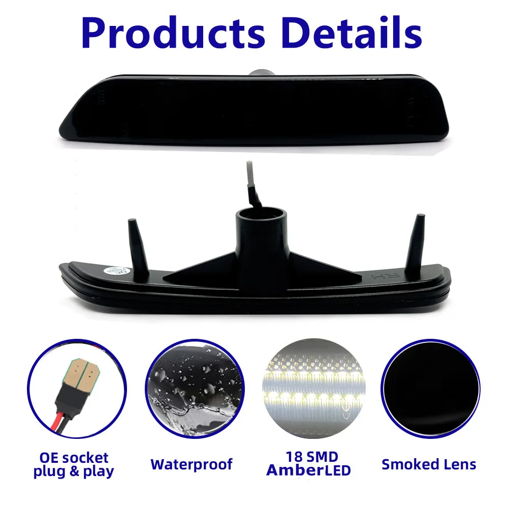 Smoke Lens Front Side Marker Lamps with 27-SMD White LED Lights for ...