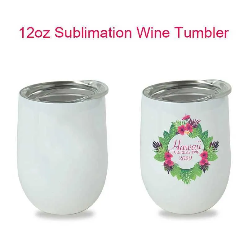 Mokken Diy Sublimation 12oz Wine Tumbler met verzegelde deksels aangepaste koffiemokken roestvrijstalen waterbeker geïsoleerd creatief voor bruiloft 240410