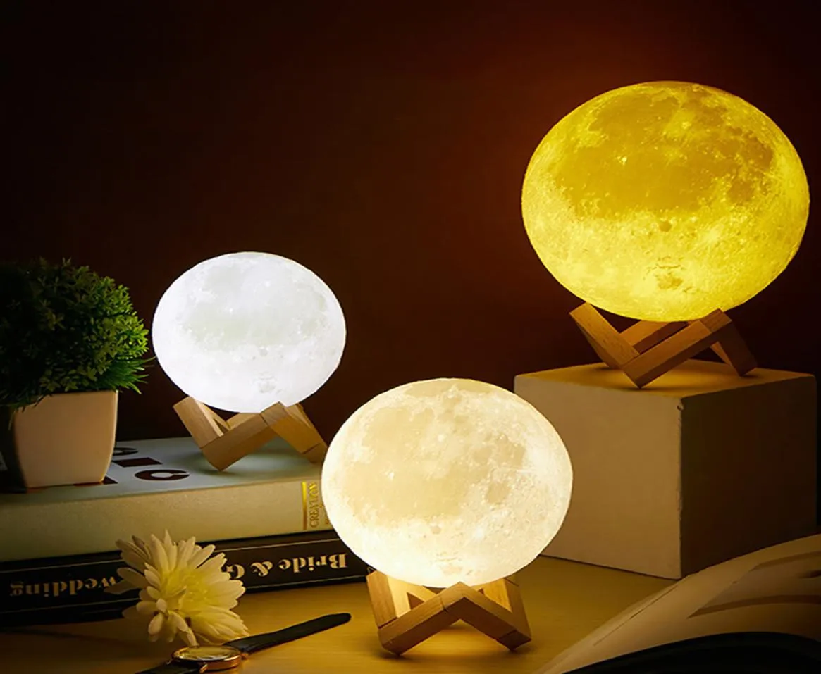 2022 3D Moon Lamp Starry Sky Light Gadgets med Stand Romantic Night 315 tum målad sänglampor Lampälskare Födelsedag Thanksgiving2635843