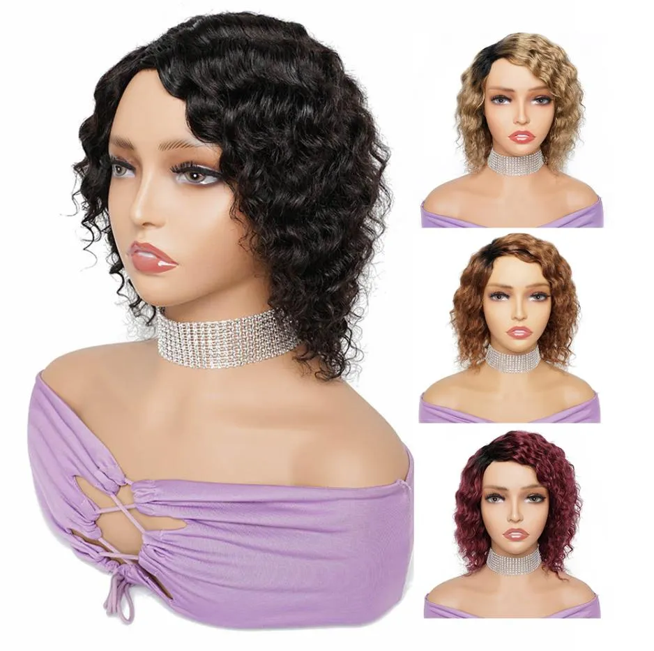 Kiss Hair Romance Curl Ombre Color Blonde Burgundy Brown Auburn Short Bob Style 3Pcs 155G Brazilian Deep Wave Ombre Hair1779358