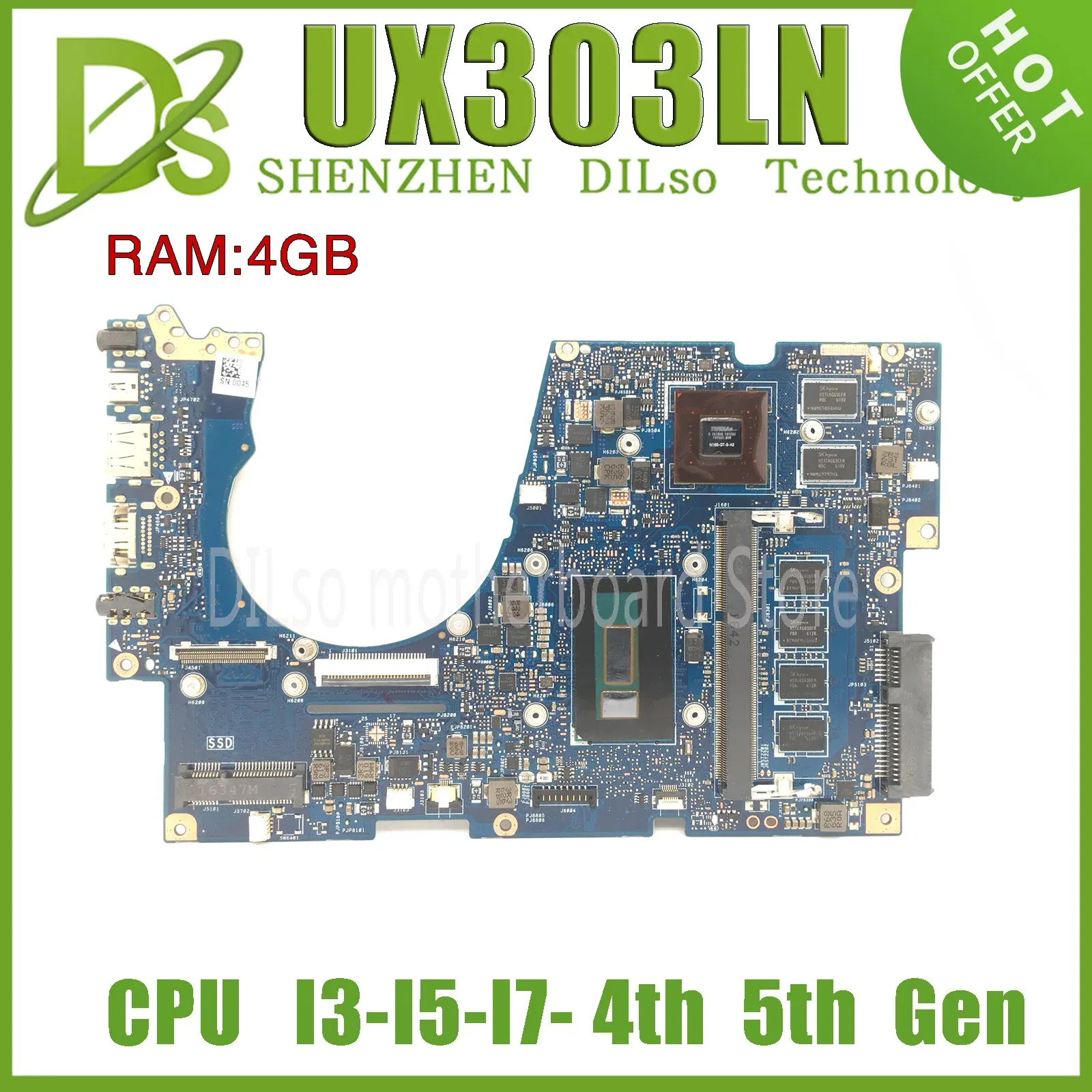 Płyta główna UX303LN DEALBODA DO ASUS UX303L UX303LB UX303LNB U3000 U303L UX303LA LAPTOP PLOBOTY W/4GB I7I5I3/4th 5th Gen GT840M UMA