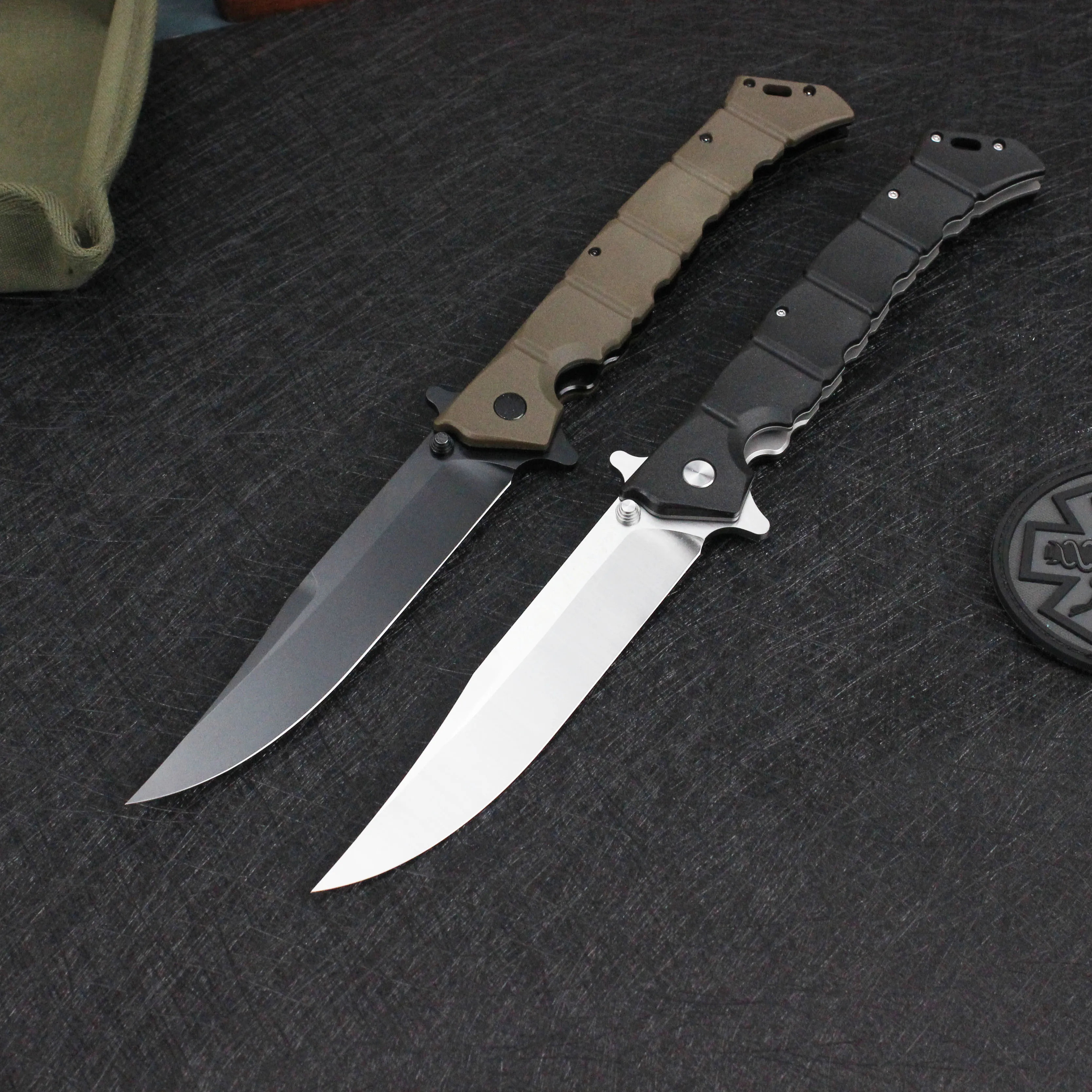 Tunafire Luzon Large size folding knife nylon fiber black/brown handle 8Cr13Mov white/black blade Survival tools