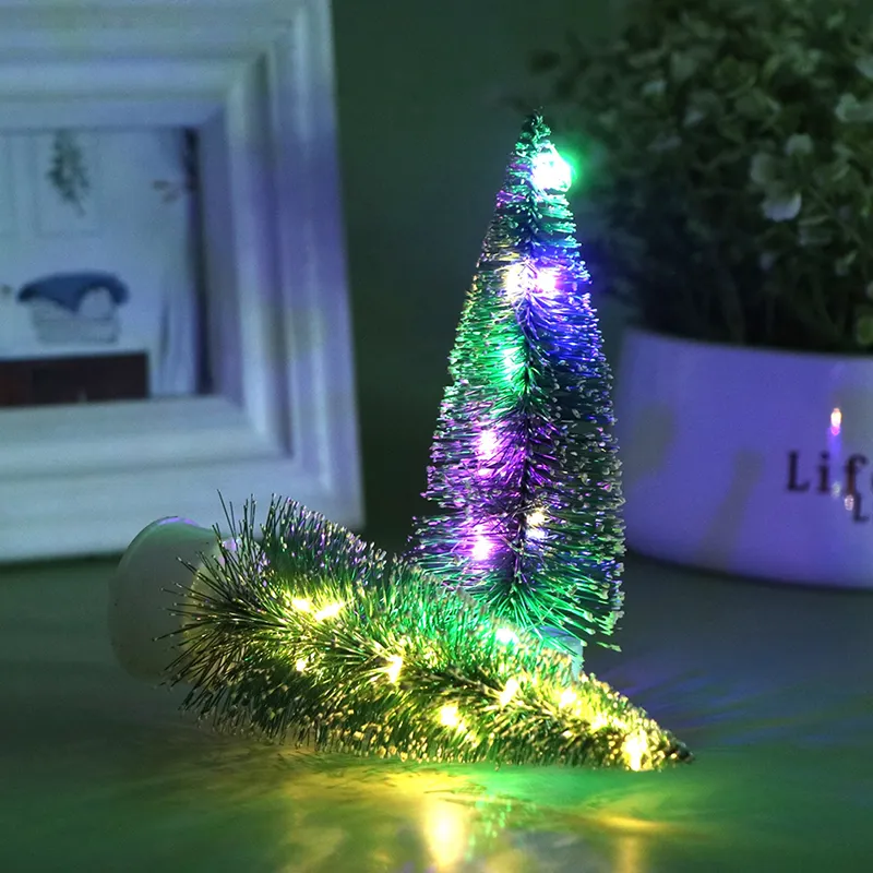 1:12 Dollhouse Mini Led Glowing Christmas Tree Cedar Tree Model Warm/Color Light W/Battery Desktop Festival Decor Toy