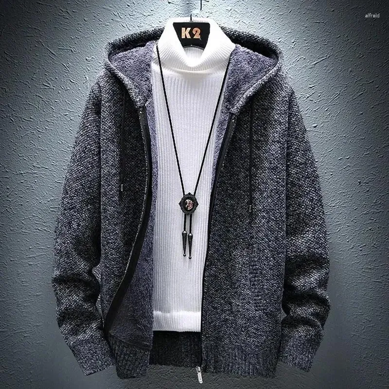 Maglioni da uomo a maglia per uomo cardigan spessa vestito da uomo inverno cappotto con cappuccio con cappuccio con cappuccio con zipper con tasche sopra la maglia a maglia a