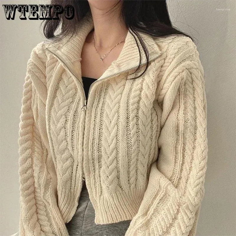 Tejidos de mujer wtempo otoño invierno coreano vintage doble cremallera suéter