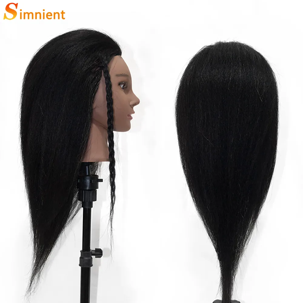 Cabeza de maniquí africano con cabello real Afro Heads Professional Testing Training Traint Barber Hairdressing Herramientas pelucas