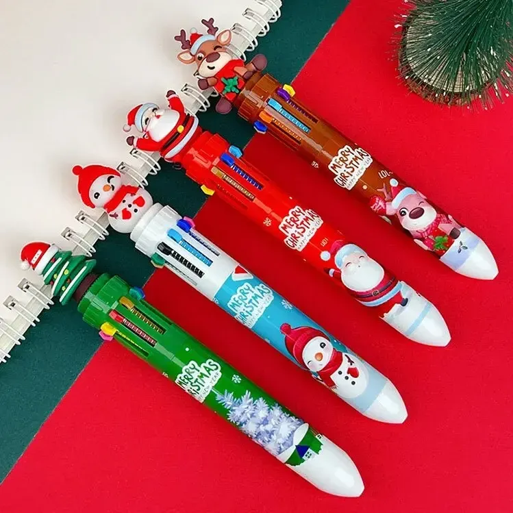 Pens New Christmas 10Color Ballpoint Pen Stationery Color Notebook 10Color Ballpoint Pen Lovely Christmas Student Gift Wholesale