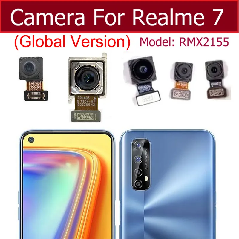 För Realme 7 4G Global Asia Bakre främre kameramodul Mini Small Facing Front Back Main Camera Flex Cable Parts