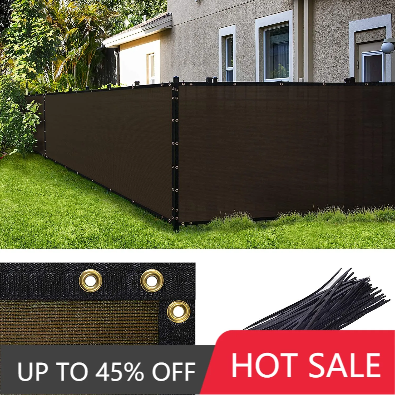 6 'x 49' Brown Fence Privacy Screen Windscreen, tecido comercial de malha de pára -brisa de tais de quintal ao ar livre 90% de bloqueio de 90%