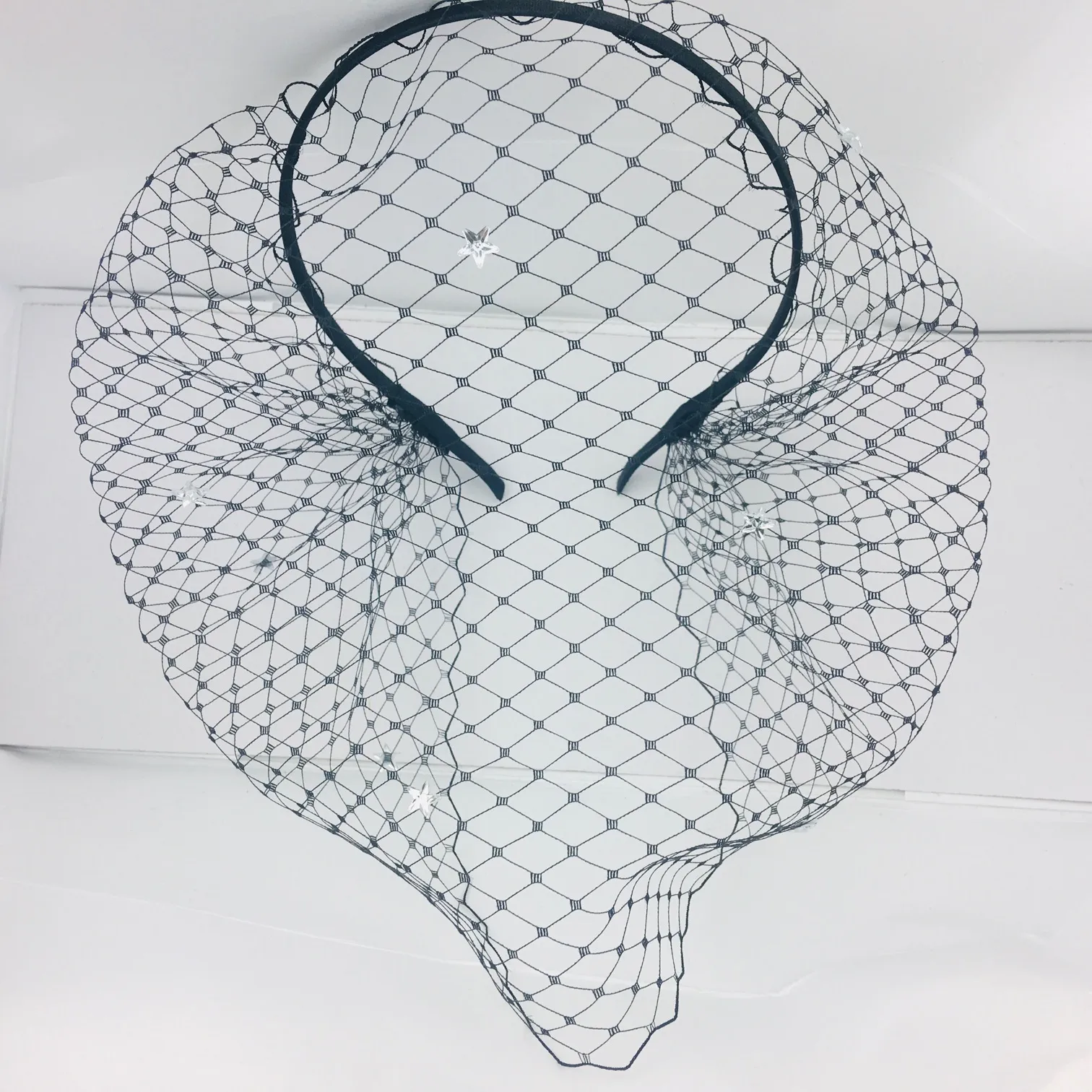 Maschera per il viso di stelle nere per copricapo sposa vele per uccelli vele bianche eleganti accessori per capelli per matrimoni per la festa per matrimoni