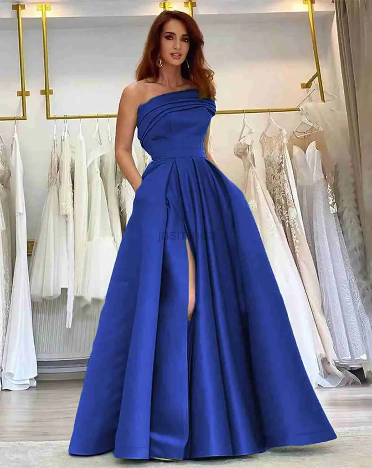Elegant One Shoulder Satin Prom Dress Sexy Split Formal Evening Gown,  A-Line Cocktail Party Ball Dress for Women