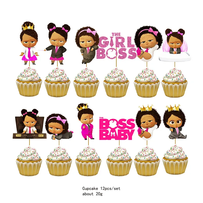 Black Girl Baby Boss Birthday Theme Favor Party Supplies Party Set Paper Cup Plate Present Bag Servikan Flagkakan Topper Ballong