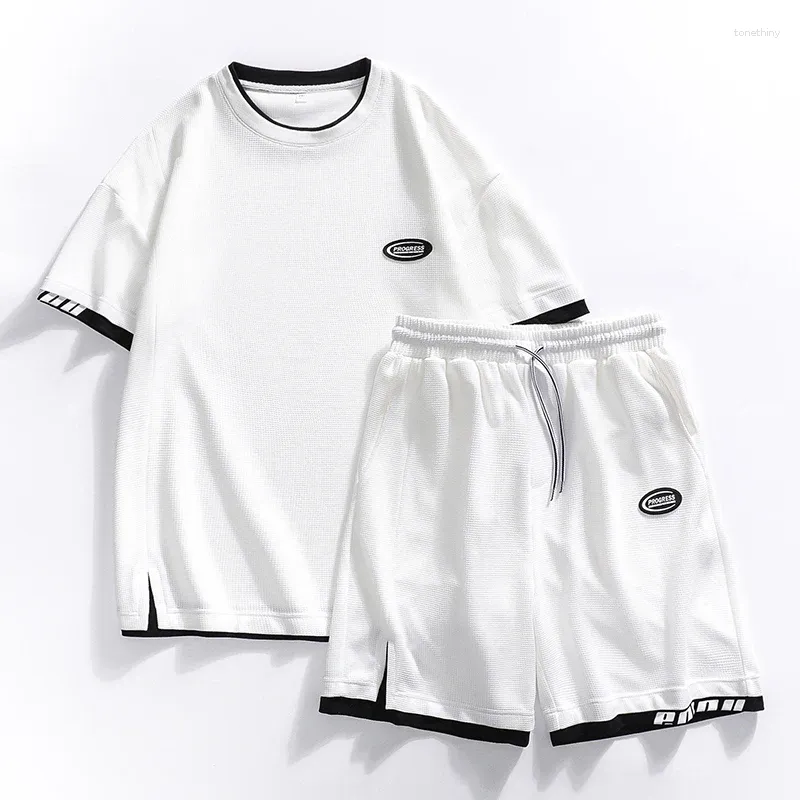 Мужские спортивные костюмы летняя повседневная футболка набор бега белые печатные шорты Y2K уличная одежда 2 костюмы для мужчин M-4xl