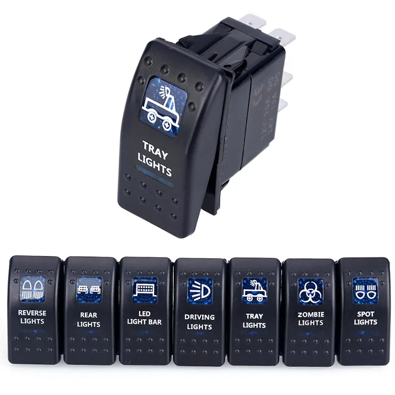 Custom-sign Blue LED Rocker Toggle Switch – 12V 20A/10A 5-Pin, Waterproof For Car Boat