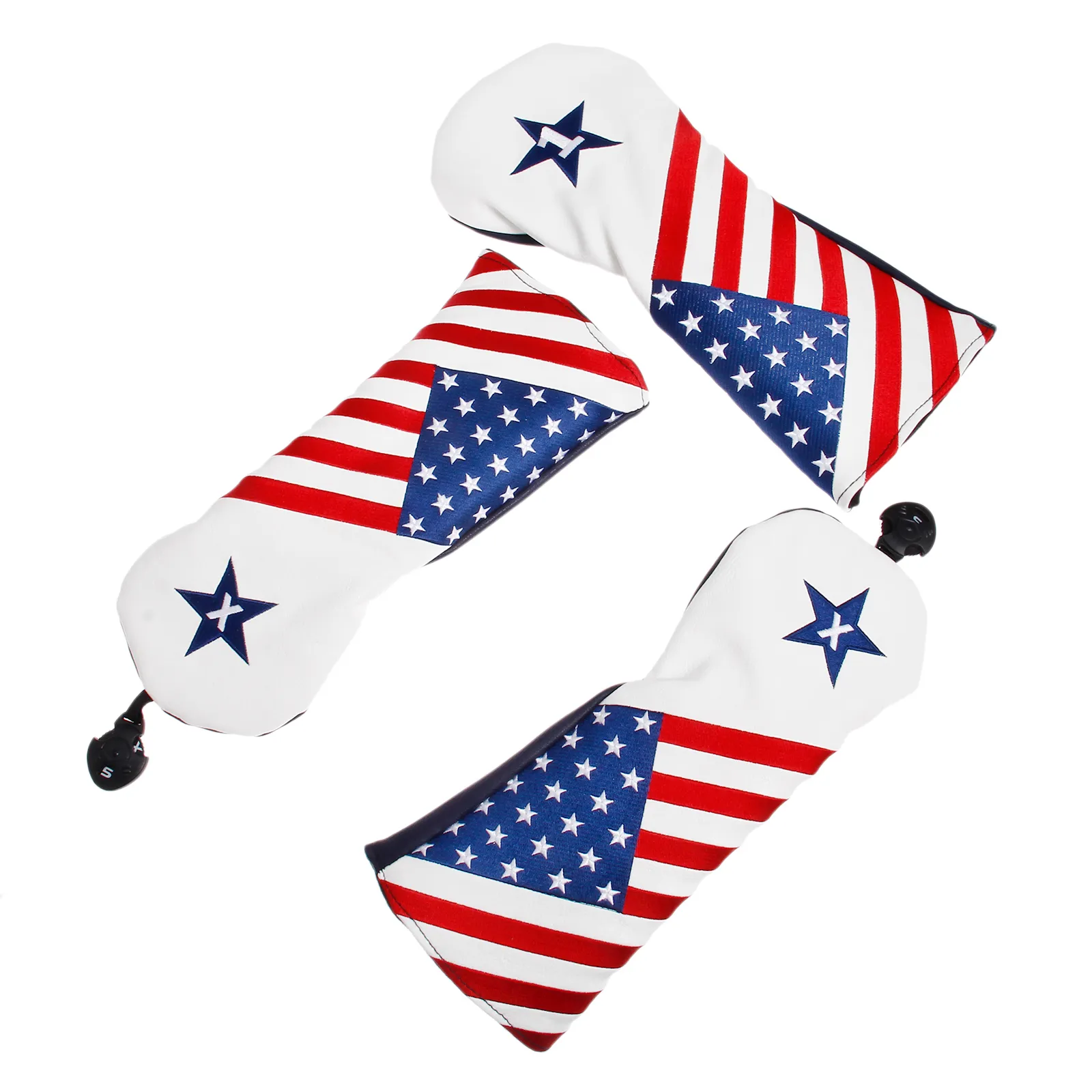 3 PCs PU Golf Wood Headcover mit USA America Flaggenstil für 1 Golffahrer Cover 2 Fairway Club Head Cover Golf Accessoires