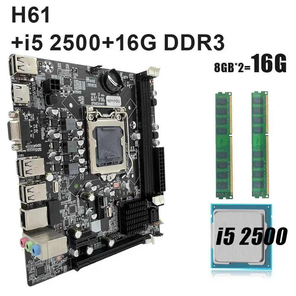 マザーボードH61コア付きマザーボードゲームキット16GB DDR3 1600MHzプレートPlaca LGA 1155コアi5 2500プロセッサ3.3GHz