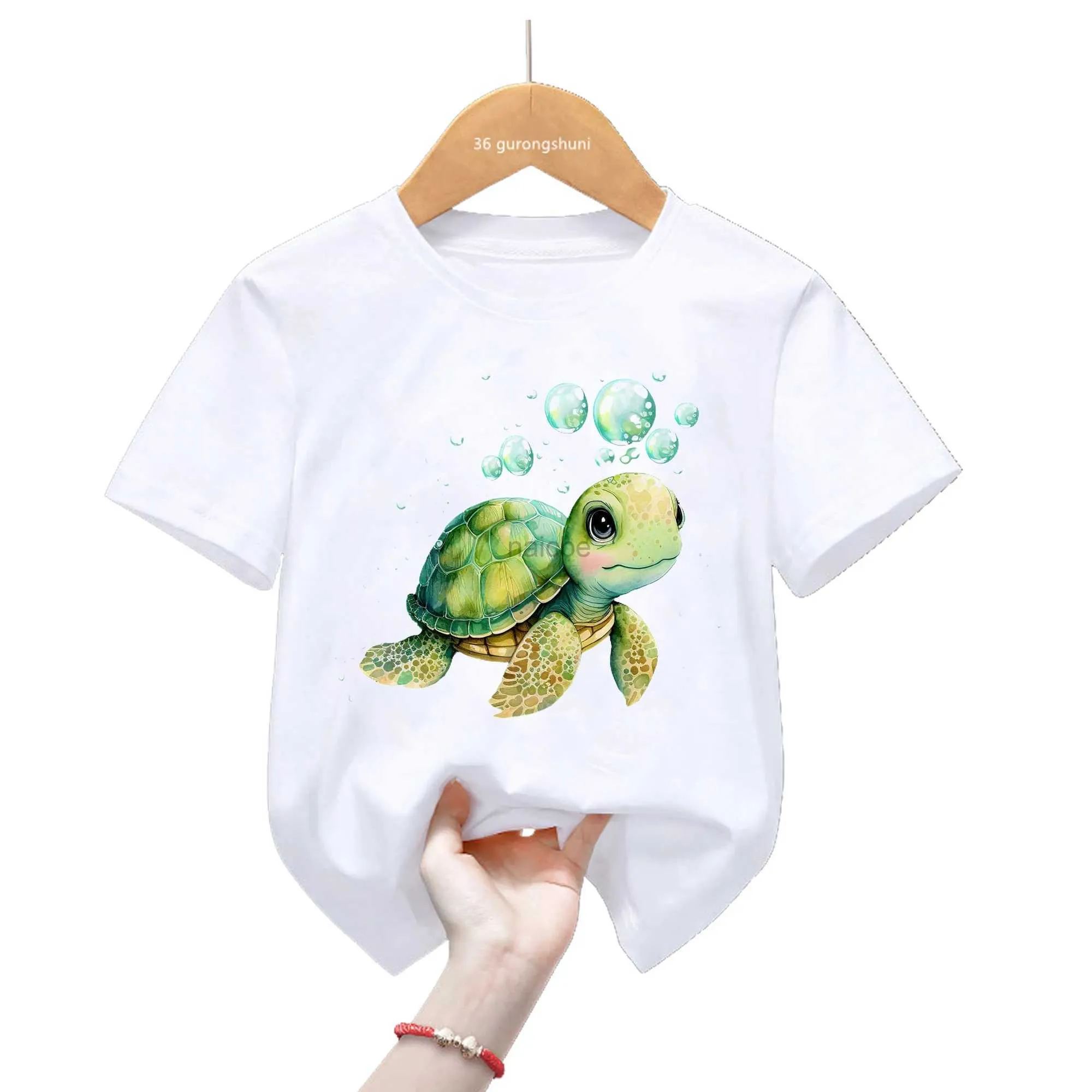 Футболки Kawaii Sea Turtle Print Thirt для девочек/мальчиков Cool Kids одежда HaraJuku