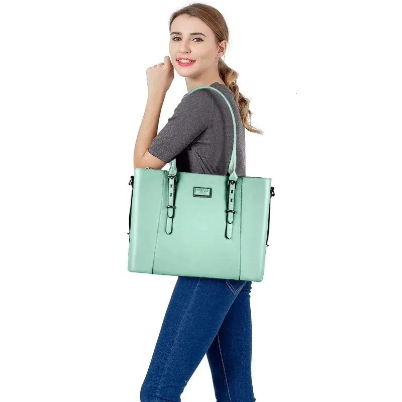 Pu Leather Laptop Tote Bag for Women 17173 Inch Mint Green 240410