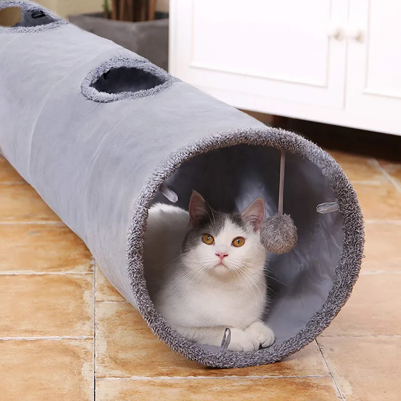 Benepaw 품질의 접을 수있는 고양이 터널 주름 거리는 내구성 스웨이드 고양이 장난감 공을 엿볼 수있는 실내 숨겨진 실내 숨기기 쉬운 휴대