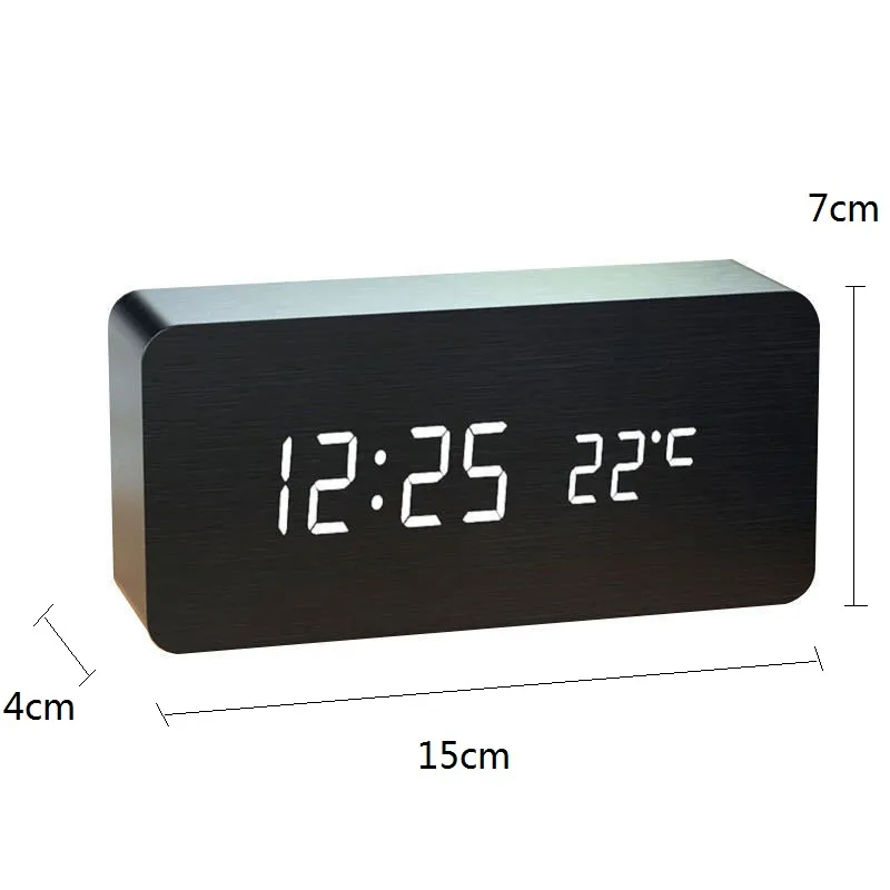 Wood Square Table Clock Alarm Desktop Digital LED USB/AAA Power Snooze Electronic Voice Control Table Watch Desk Clocks Bedside