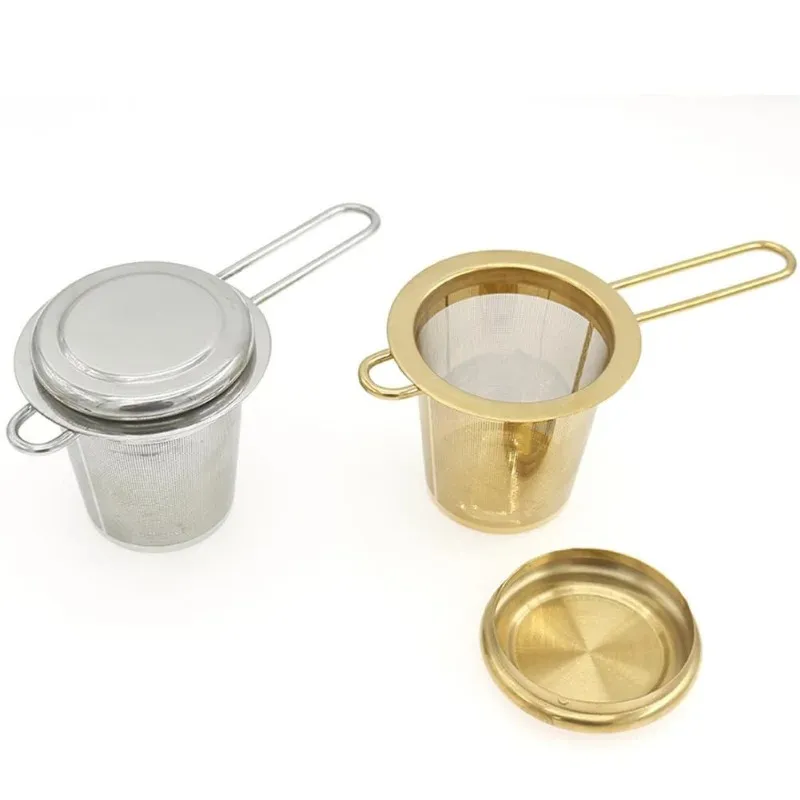 Mesh Tea Infuser återanvändbar te -sil tekanna rostfritt stål Löst teblad krydda filter vikta handtag dricker kök verktyg