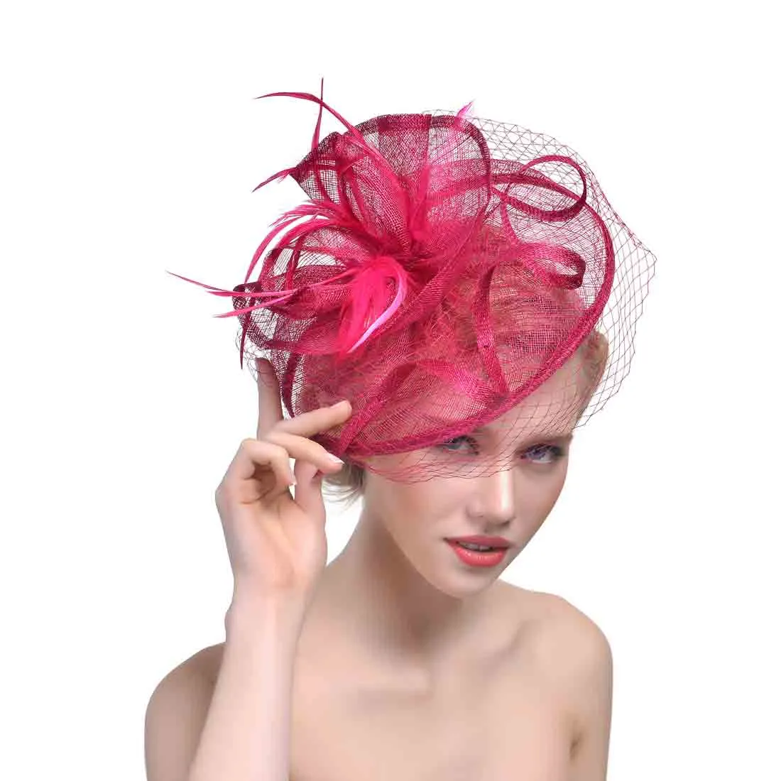 Lady Flower Fascinator Hat with Feathers Mesh Headband and  display picture 3