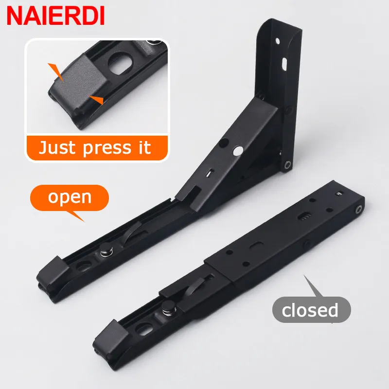 Steel Folding Angle Bracket - NAIERDI 2 PCS Triangle Wall Mount Bracket,Easy to Install, For Shelf, Bench, Table