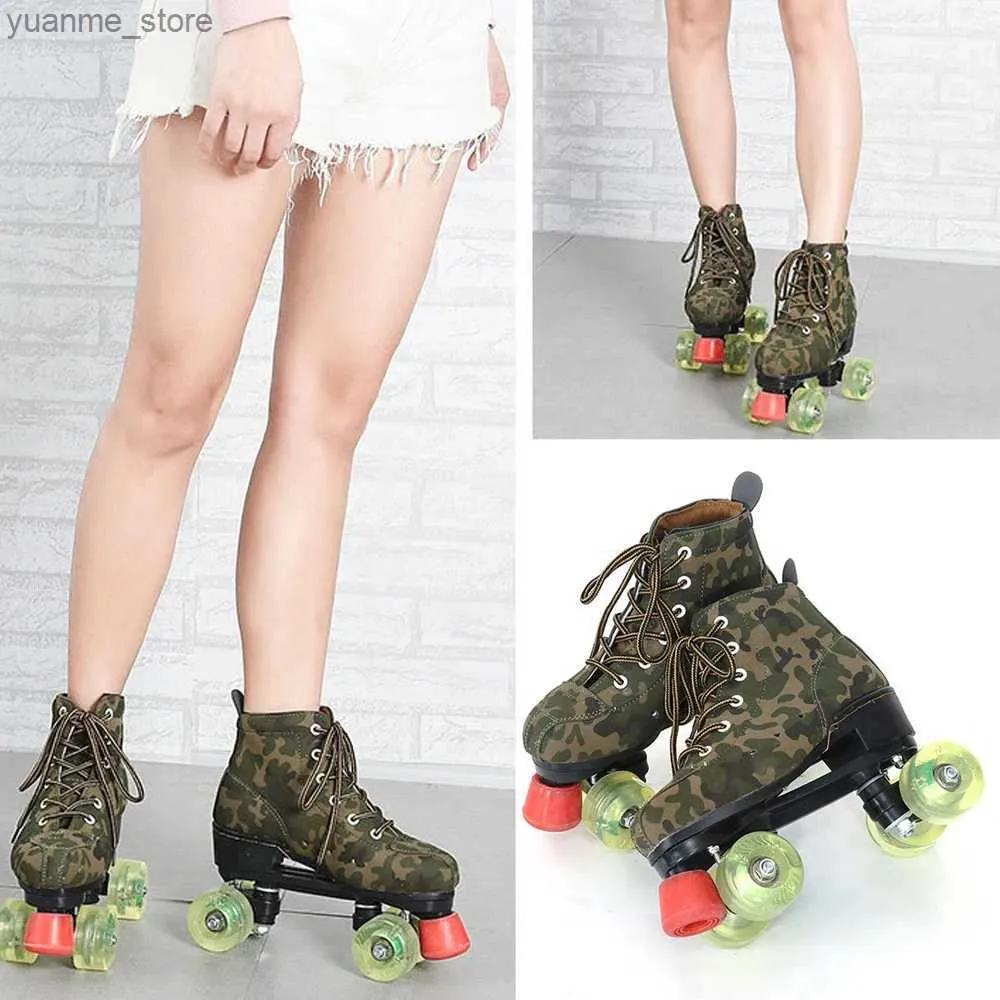 Inline Roller Skates Camouflage Quad Roller Skate Shoes Adult Men Women Flashing Double Row 4 Wheels Skates Outdoor Skating Sport Skate Sneakers 2024 Y240410