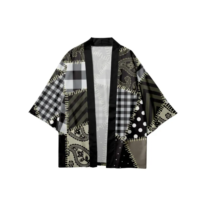 Skarvmönster tryckt japanska par kvinnor män traditionella kimono strand shorts streetwear cardigan yukata